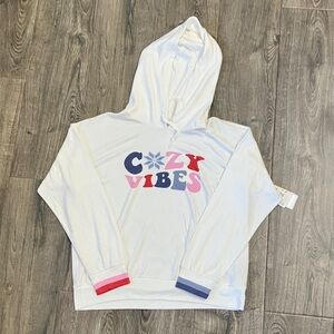 P.J. Salvage White Hoodie "Cozy Vibes" with Pink and Blue Accents